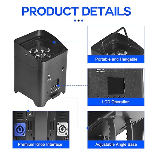 Par Light 6x18W RGBWA+UV WiFi Stage Light with Mobile Phone APP Control for Wedding Party DJ Lights (Black)