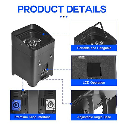 Par Light 6x18W RGBWA+UV WiFi Stage Light with Mobile Phone APP Control for Wedding Party DJ Lights (Black)