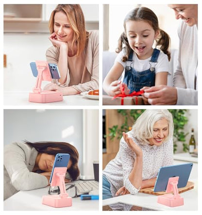 Gifts for Women Girls, Phone Stand with Bluetooth Speaker 360°Rotable Angle | Phone Holder for Desk/ HD Subwoofer Sound/ Fits Smart Phones/Alarm Clocks - color: Pink