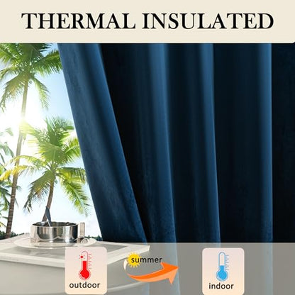 YOFUN Navy Blue Velvet Blackout Curtains 2 Panels Set, 84 inches Long Grommet Top Thermal Insulated Velvet Drapes for Guest Room/Bedroom/Home Office, W52 x L84 in - color: Navy Blue, size: 52"W x 84"L (Pack of 2)