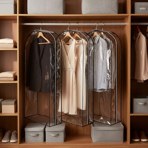 Clear Garment Bags for Hanging Clothes 3-piece set(43,50,60) inch | Storage Bags With Zipper for Shirts, Suit,Jackets,Coats,sweater,Long Dresses,wedding,gowns,etc. - size: 43+50+60inch