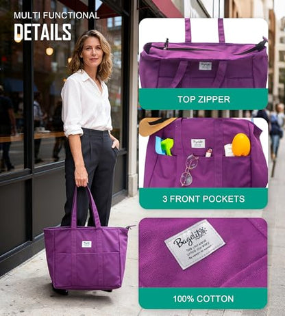 Bagelite Extra Large Canvas Tote Bag for Women Men, Utility Work Bags with Zipper - color: Purple