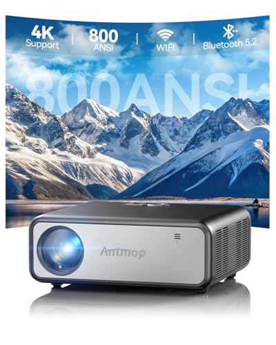 800 ANSI 4K Decoding Projector with WiFi and Bluetooth, Antmap Outdoor Movie Projector with 5W Immersive Speaker, 300'' Display for Indoor/Outdoor, Home Theater Proyector for phone/Tablet/Laptop/PS5 - color: Silver-Grey