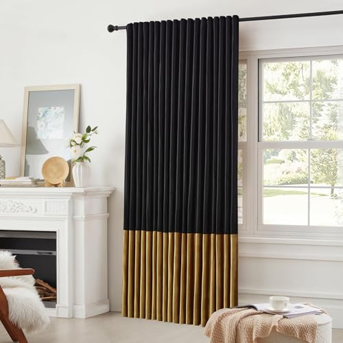 Luxury Black and Gold Velvet Blackout Curtains 84 inches for Living Room - color: Black & Gold, size: 52"W x 84"L (Pack of 2)