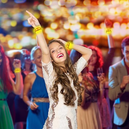 24 Pcs LED Glow Bracelets Sound Activated Led Flashing Bracelet Music Control Light Up Bracelets,Glow in The Dark Party Supplies For Birthday Carnival Concerts Night Events Christmas Gift (yellow) - color: Yellow