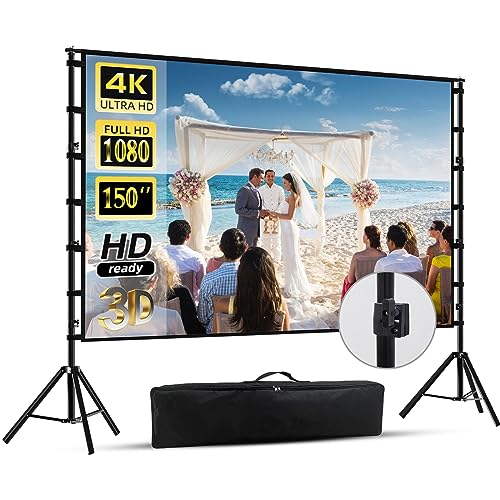 150"-Projector-Screen-with-Stand,HUANYINGBJB Outdoor Projection Screen, Portable 16:9 4K HD Rear Front Movie Screen with Carry Bag for Theater Backyard Movie Night,Cinema School, Churches, Parties - color: white, size: 150 inches diagonal