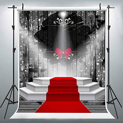 6x9ft Red Carpet Stage Photography Backdrop Snowflake Black Curtain Bowknot Spotlights Background Baby Children Adults Portraits Christmas Party Photo Booth Props LULF052