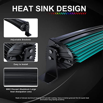 Lpteso RGBW LED Light Bar 52'' inch 300W Flood Spot Combo Beam 2PCS 4 Inch 18W Flood RGB LED Pods with 16 Solid Colors Chasing RGB Halo Ring Changing with Strobe Flashing with Rocker Switch Wiring - size: 52Inch RGB Straight LED Light Bar