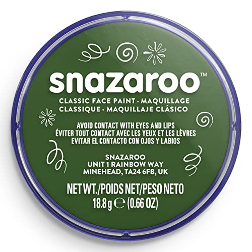 Snazaroo Classic Face and Body Paint, 18.8g Pot, Dark Green | Non-Toxic Hypoallergenic, Safe, Washable, Face & Body Paint for Halloween, Cosplay Costumes, Dress Up, Parties and Festivals - color: Dark Green, style: 18.8g (0.66-oz) Pot