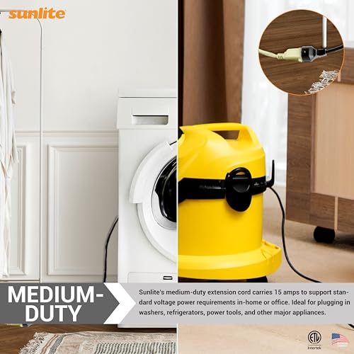 Sunlite 04155-SU EX9/AP Medium Duty 9-Foot Appliance Extension Cord, Three Prong, 14/3 Gauge, 15 Amp, Beige - size: 9'