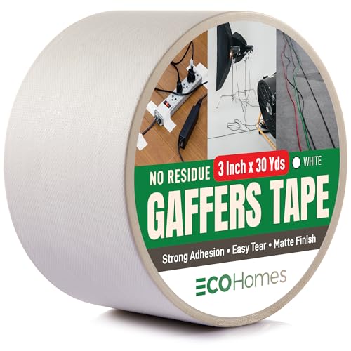 ECOHomes No Residue Gaffers Tape, (3 Inch x 90 FT, White) | Floor Tape, Matte, Gaffer Tape for Securing Cables, Electrical Cords, Extension Cords, Cable Management, Stage, Studio - color: White, size: 3 Inch By 90 FT