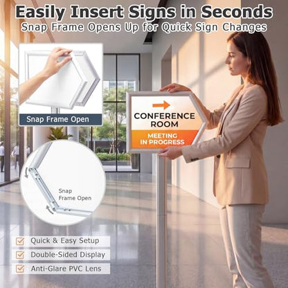 Moxweyeni 55'' Directional Arrow Sign Stand for Conference Room Office, Double Sided Aluminum Snap Frame Floor Sign Holder for 8.5 x 11 or 8.5 x 14 Posters, Wayfinding Signage for Lobby, Event, Hotel