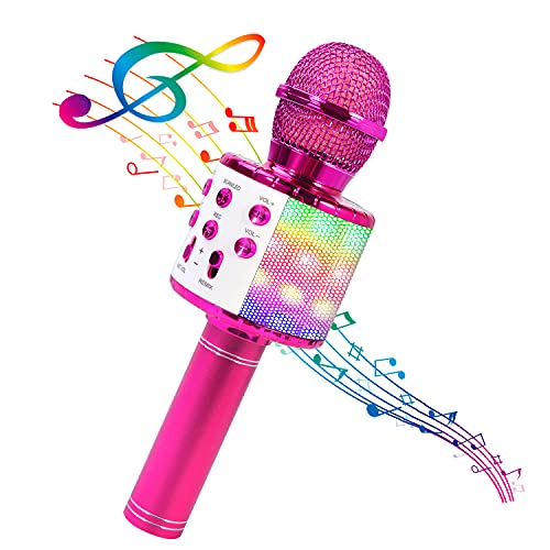 BlueFire 4 in 1 Karaoke Wireless Microphone with LED Lights, Portable Microphone for Kids, Great Gifts Toys for Kids, Girls, Boys and Adults (Purple) - color: purple