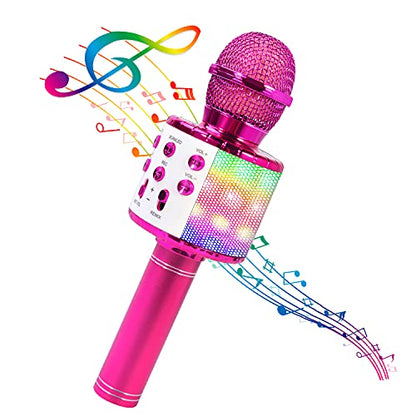 BlueFire 4 in 1 Karaoke Wireless Microphone with LED Lights, Portable Microphone for Kids, Great Gifts Toys for Kids, Girls, Boys and Adults (Purple) - color: purple