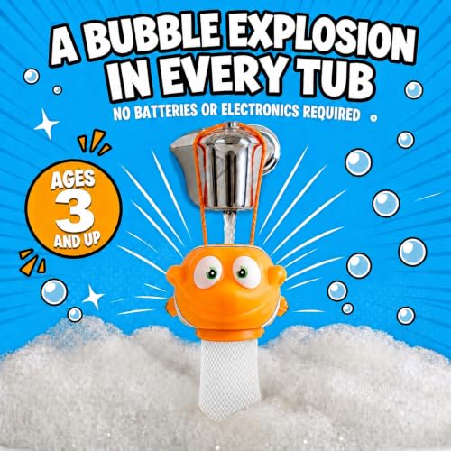 Suddy Buddy® Bubble Maker for Bathtub | Fun Kid Bubble Bath Toys | Safe Bath Bubbler for Boys & Girls Ages 3+ | Includes 1 Foam Dispenser, 1 Trading Card & 3 Super-Bubble Drops | Calvin Clownfish - style: Clownfish