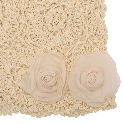 ZLYC Women Cotton Crochet Slouchy Beanie Hat Handmade Knit Summer Skull Cap | Lightweight breathable,boho casual chic look,travel photos festival party,café commute daily wear,beach concert gathering - color: Decorative Flowers Beige