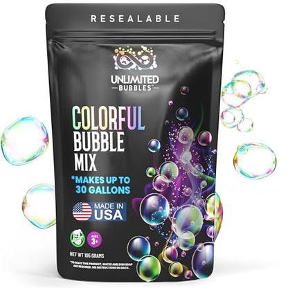 Bubble Machine Powder - Create Fun Bubbles with This Premium Bubble Mix - Works with Bubble Wands, Bubble Machines. Perfect Colorful Bubbles for Kids and Adults. Makes up to 30 Gallons. Made in USA.
