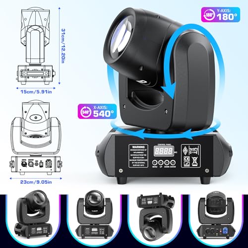 HOLDLAMP 120W LED Moving Head Light, Moving Head DJ Lights with Rotating Gobos (18-Facet Prism) and 8 Colors with DMX and Sound Activated Modes for Wedding Parties Church Band Show Bar (Set of 2) - size: 2PACK