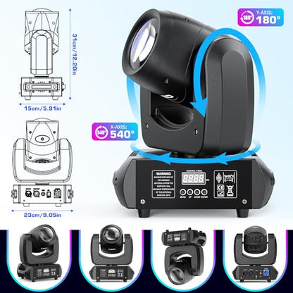 HOLDLAMP 120W LED Moving Head Light, Moving Head DJ Lights with Rotating Gobos (18-Facet Prism) and 8 Colors with DMX and Sound Activated Modes for Wedding Parties Church Band Show Bar (Set of 2) - size: 2PACK
