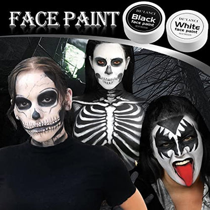 Black White Face Paint Body Painting, 2 PCS Pro White+Black Face Body Paint Oil Based Cream Palette Kit for Art Theater Halloween Party Cosplay Clown SFX Makeup for Kids Adults (200g/7.06oz)