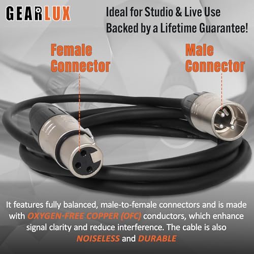 Gearlux XLR Microphone Cable, Fully Balanced, Male to Female, 25 Feet - 3 Pack - size: 25 Ft, style: 3 Pack