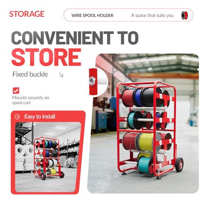 15X17X31" Wire Spool Holder Cart, Portable Wire Rack Dispenser with | Wheel, Display & Storage for Electrical Industrial & Retail Use - 10 Rods Red Powder Coated - color: Red