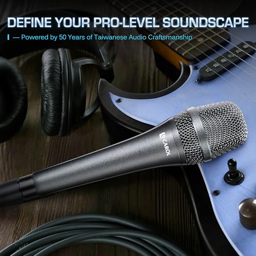 CAROL AC-910 XLR Wired Vocal Microphone, Dynamic Cardioid, No-Switch | AHNC dual-engine noise canceling tech for singing, studio, and stage. incl. 14.8ft (4.5m) XLR cable, mic clip - style: AC-910（no switch）