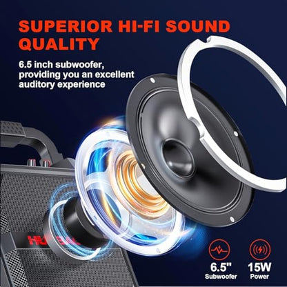 Karaoke Machine with 2 Wireless Microphones, Portable Bluetooth Speaker for Adults & Kids, Bass & Treble Adjustment, PA System Supports TF Card/USB/FM/AUX for Home Party, Indoor and Outdoor - size: 2 Mics