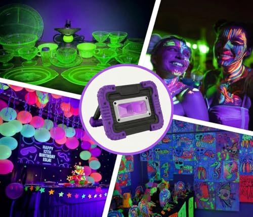 Rechargeable Black Light, Portable UV Blacklight Flood Light for Glow Parties, Body Paint, Night Fishing, Fluorescent Reactive Decorations, Halloween, Outdoor Events, IP65 Waterproof, 2 Pack