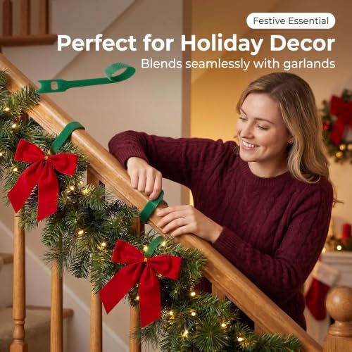 100Pcs 10-Inch Green Adjustable Plant Ties, Christmas Garland Ties | Extendable Reusable Straps, Decorative Twist Ties, Perfect for Wreaths, Stair Banisters & Railings, Vine & Plant Support - size: 10 in x 0.5 in