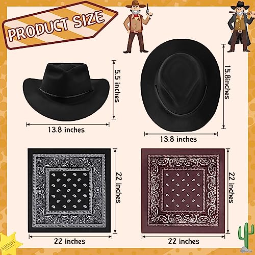 Hillban 48 Pack Cowboy Hats and Bandanas Set, Felt Plastic Cowgirl Hats for Women Men Cowboy Western Party Supplies (Black, Brown) - color: Black, Brown