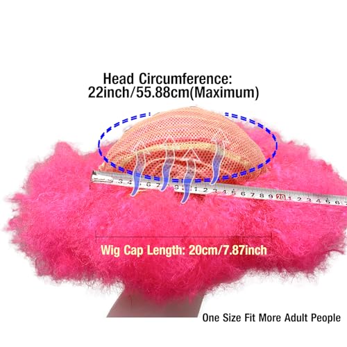 LIULIUBTY Short Bob Hair Wigs Straight with Flat Bangs Synthetic Colorful Cosplay Daily Party Neon Wig for Women + Free Wig Cap 12" Natural As Real (Afro, Hot Pink) - color: Afro, Hot Pink