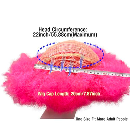LIULIUBTY Short Bob Hair Wigs Straight with Flat Bangs Synthetic Colorful Cosplay Daily Party Neon Wig for Women + Free Wig Cap 12" Natural As Real (Afro, Hot Pink) - color: Afro, Hot Pink