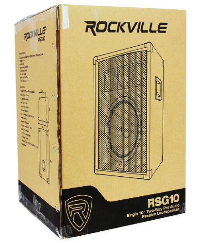 Rockville RSG10 10" PA Speaker Pair DJ Bundle with AX1200 Amplifier, Stands | 800W Peak / 300W RMS Total, 1200W 2-Channel Amp, RVSS2 Tripod Stands, 2 RSB17 Speakon Cables, Carry Case, 7-Items