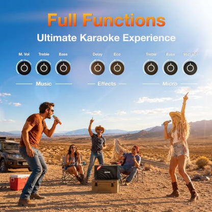 250W RMS Dalton KS8Pro Portable Karaoke Machine for Adults with Bluetooth Speaker, Speakers Bluetooth Wireless with 8 Inch Subwoofer, Dual Mic Support, USB AUX Inputs for Home and Swimming Party
