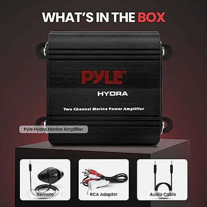 Pyle 2-Channel Marine Amplifier Receiver - Waterproof and Weatherproof Audio Subwoofer for Boat Stereo Speaker & Other Watercraft - 400 Watt Power, Wired RCA, AUX and MP3 Audio Input Cable