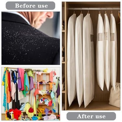Aliceset 6 Pcs 40 Inches 50 Inches Cotton Garment Bags for Hanging Clothes, Canvas Suit Bags for Clothes Coats Jackets Shirts Closet Storage Travel Gusseted Hanging Garment Cover - size: 40 inches 50 inches