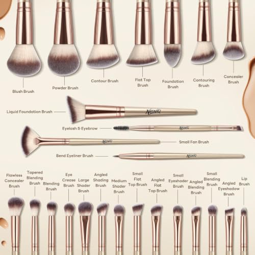 25PCS Makeup Brushes Set with Travel Case, Professional Makeup Brush Kit for Foundation, Concealer, Powder, Eyeshadow & Blush, Essential Cosmetic Tools, Portable Travel Gift Set (Gold) - color: Champagne Gold