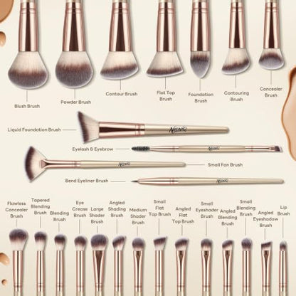 25PCS Makeup Brushes Set with Travel Case, Professional Makeup Brush Kit for Foundation, Concealer, Powder, Eyeshadow & Blush, Essential Cosmetic Tools, Portable Travel Gift Set (Gold) - color: Champagne Gold