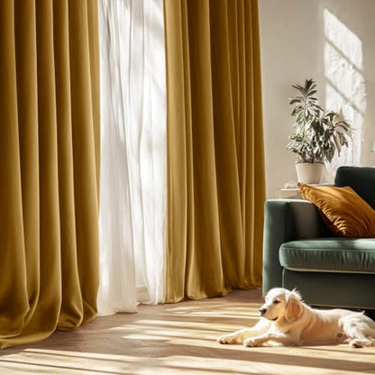 MIULEE Gold Velvet Curtains 63 Inch Long 2 Panels, W40 x L63 | Luxury Super Soft, Thermal Insulated, Room Darkening Drapes, Rod Pocket Design, Window Curtains for Bedroom Living Room - color: Gold, size: 40"W x 63"L (Pack of 2)