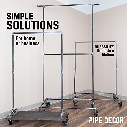 PIPE DECOR 39” x 20 ¼” x 58” Rolling Steel Pipe Clothing Rack, Commercial or Residential Industrial Clothes Display, Heavy Duty Black Steel Metal Wheeled Garment Frame - size: 39 in. x 58 in.