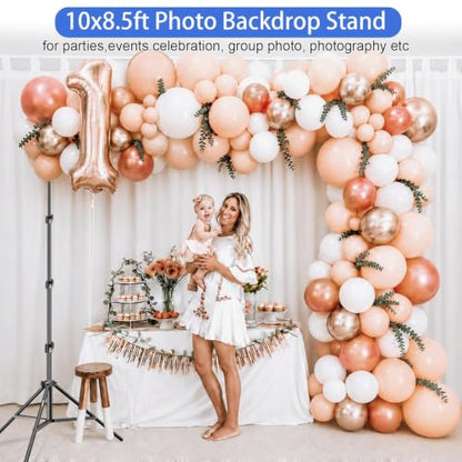 EMART Photo Backdrop Stand, 8.5x10ft Back Drop Stand for Party, Photography | Banner Holder with 6Clamps&Clips, 2Sandbags,Square Backdrop Stand for Wedding, Baby Shower, Events Dectoration, Exhibition - size: 8.5x10ft
