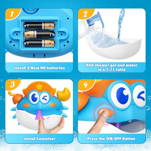 Bath Toys,Light Up Baby Bath Toys Bath Bubble Machine with Colourful RGB Light Great Birthday for Toddler Boys and Girls Tub Toy for Kids Ages 1-3 4-8 - color: Blue