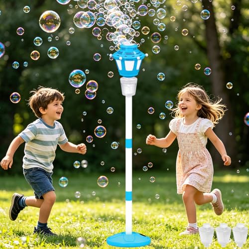 Bubble Machine Maker for Kids, Automatic Bubble Blower with Light & Rechargeable Battery, 40 Inch Adjustable Height Outdoor Toy for Toddlers Party Birthday (Includes 3 Solution), Blue - color: Blue-1 Pack