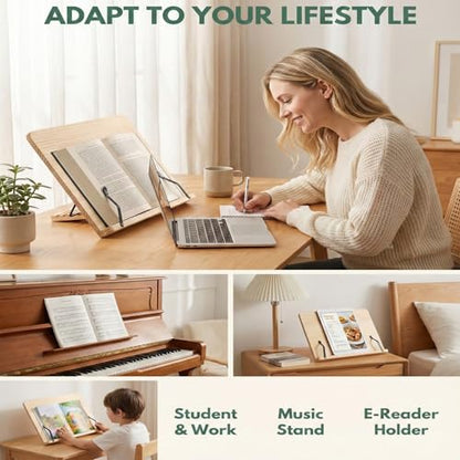Reading Rack Wooden Bookshelf - Book Stand Foldable with 8 Adjustable Positions and Page Clips,Suitable for cookbooks、iPads、laptops、Sheet Music、and Reading Stands - size: 11x7.9inch