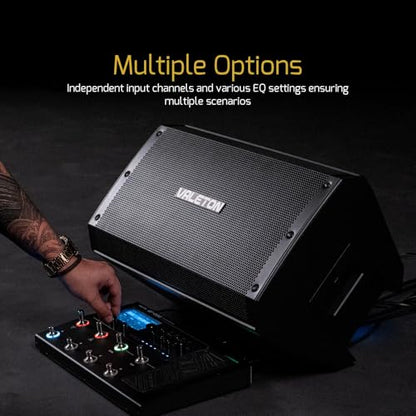 Valeton 10 inch, 2-Way FRFR 1300-Watt Active Speaker for Guitar, Bass, Multi FX and Amp Modelers | Multi FX and Amp Modelers,CONTOUR and BASS switches for quick EQ sound shaping,XLR/TRS combo inputs & one XLR link output