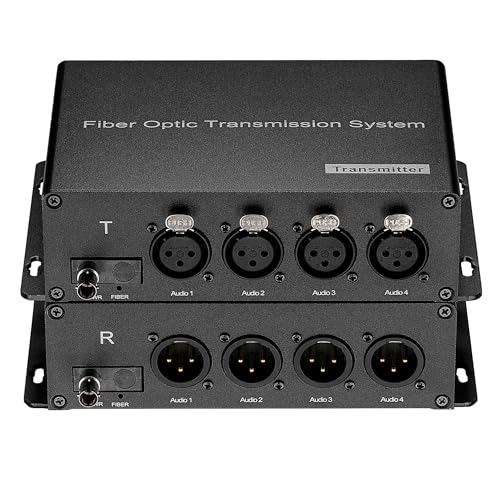 4Port XLR Audio Fiber Converter,Broadcast Grade Balanced 3Pin XLR Audio Over Fiber Extender,ST Optical Transceiver,Singlemode 20Km Multimode 500m Professional Crystal Clear Sound,A Pair - style: 4 Port