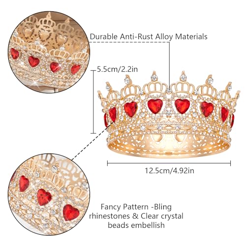 Queen Crown Rhinestone Wedding Crowns and Tiaras for Women Costume Party Hair Accessories Princess Birthday Crown Crystal Bridal Crowns - color: Gold Red Crown