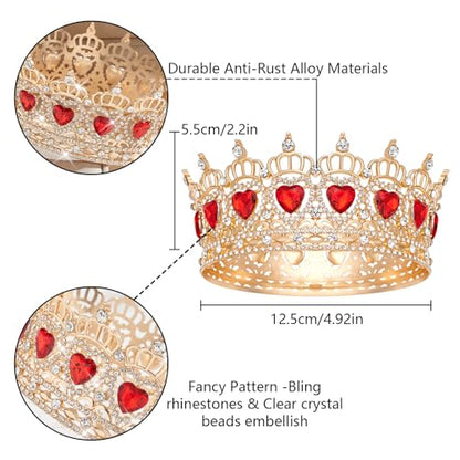 Queen Crown Rhinestone Wedding Crowns and Tiaras for Women Costume Party Hair Accessories Princess Birthday Crown Crystal Bridal Crowns - color: Gold Red Crown