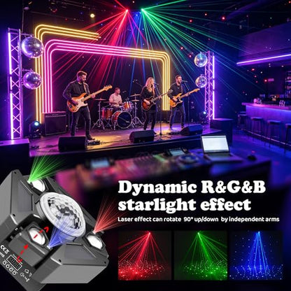 Moving Head DJ Lights with RGB Starlight, Rotating Magic Disco Ball & LED Matrix, 540°/180° DMX512 Stage Lighting, Sound Activated with Remote for Party Wedding KTV Bar Club